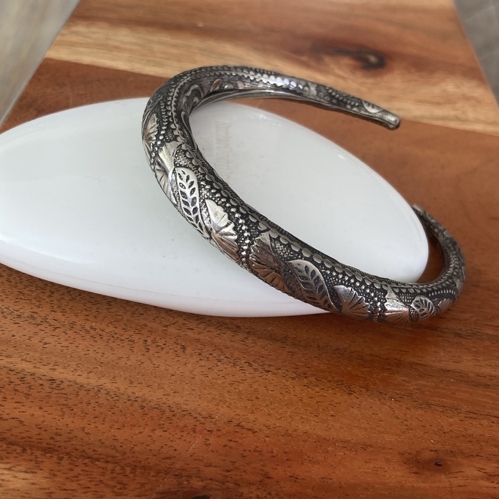 Rolled Embossed Bangle Bracelet Silver Ethnic Boho - image 2